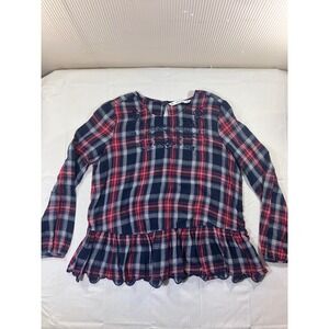 Zara Basic‎ Collection Womens Plaid Long Sleeve Ruffle Peplum Top Size S